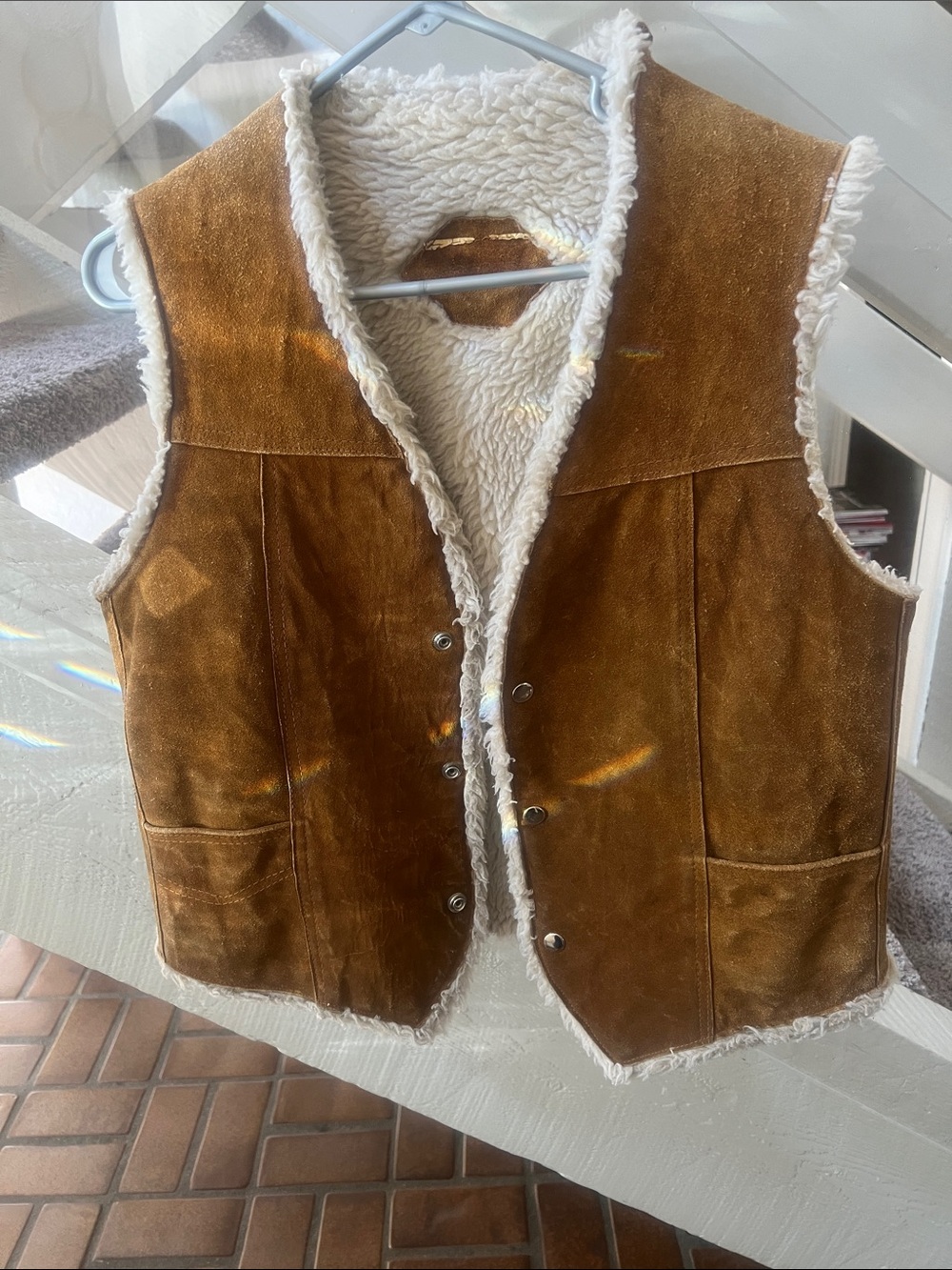 Men’s  Suede Sherpa-Lined Vest - Brown S